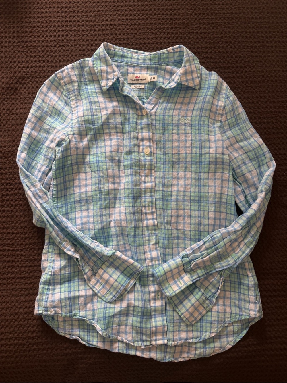 Light Blue & Green Plaid Button-Down Shirt